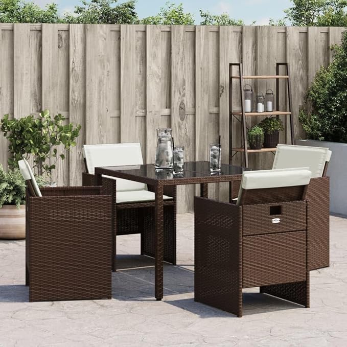 Patio Chairs with Cushions Set of 4 Brown Poly Rattan Outdoor Lounge Chairs Comfortable Garden Chairs with Foldable Backrest and Removable Cushions for Patio Furniture Lawn and Garden Use
