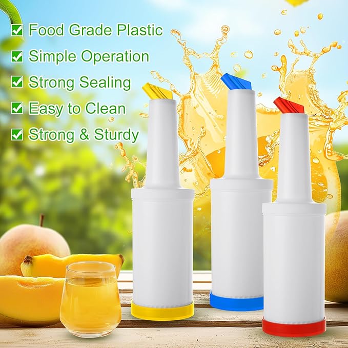 SHUESS 6 Pack Bar Juice Pour Bottles Juice Pourers for Bartending Store and Pour Containers Plastic Juice Dispensers for Bar Liquor Juice Store (34 Ounces Multicolor)