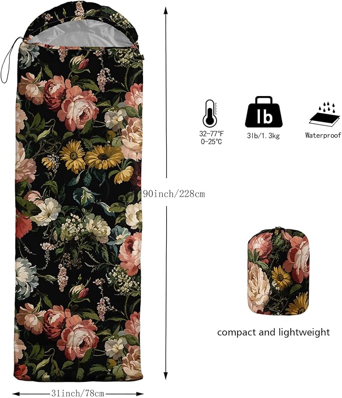 Sleeping Bags for Adults and Kids3D Printing Camping Sleeping Bag for Girls Boys Lightweight Waterproof Cold/Warm 3-SeasonOutdoor Travel with Compression Bags