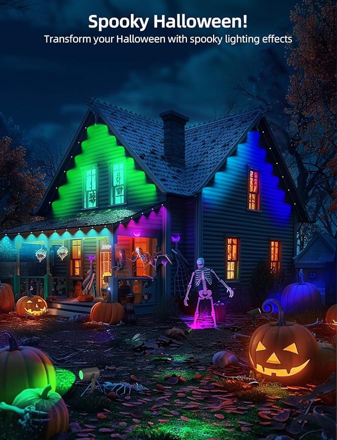 APPECK Permanent Outdoor Lights 50ft with 36 RGBW LEDs 111 Scene Modes Eaves Lights with 40lm Warm White for Daily Holiday House Decor App/Voice/Remote Control White