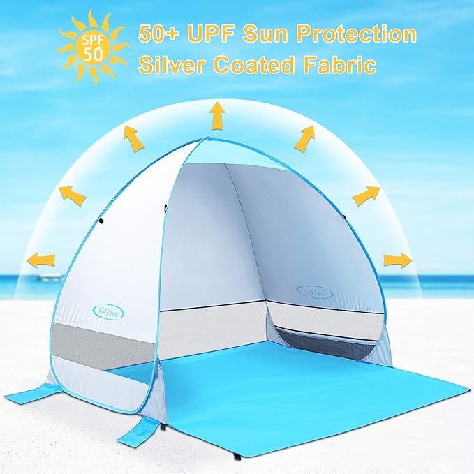 G4Free Large Pop up Beach Tent for 3-4 Person UPF 50+ Automatic Sun Shelter Canopy Portable Outdoor Cabana Sun Umbrella