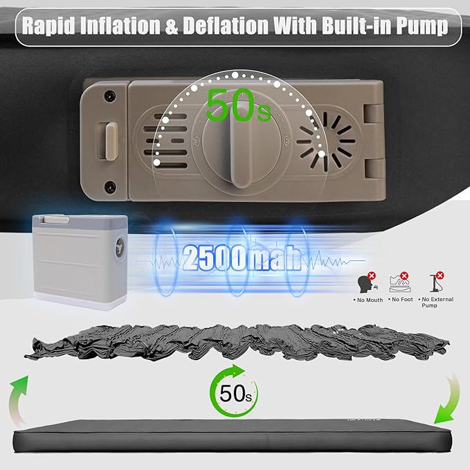 Self Inflating Sleeping Pad for Camping 4 Extra-Thick Memory Foam Camping Mattress with Electric Pump Fast Inflate &amp Deflate 9.5 R-Value Insulated Camping Pad for Car Travel Tent Cot Grey