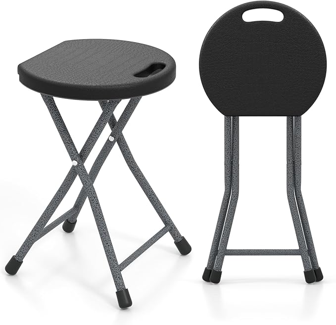Goplus Folding Stool 18 inch Foldable Camping Stool for Adults with 440 lb Capacity Portable Plastic Fold up Stool Collapsible Round Stool with Handle for Fishing Hiking Gardening BBQ