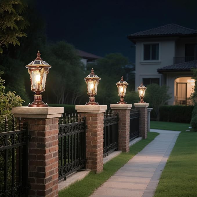 SLAWA Outdoor Solar Column Caps Lamps Modern Exterior Lamp Post Lights - Aluminum Glass Waterproof Deck Pillar Lights for Fence Entry Lawn Landscape Path