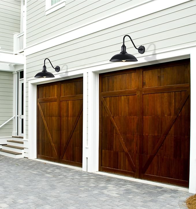 15 Inch Large Black Outdoor Gooseneck Barn Lights from Dusk to Dawn Farmhouse Barn Lights Galvanized + Painted Classic Look Suitable for Porch Garage Outdoor Lighting.