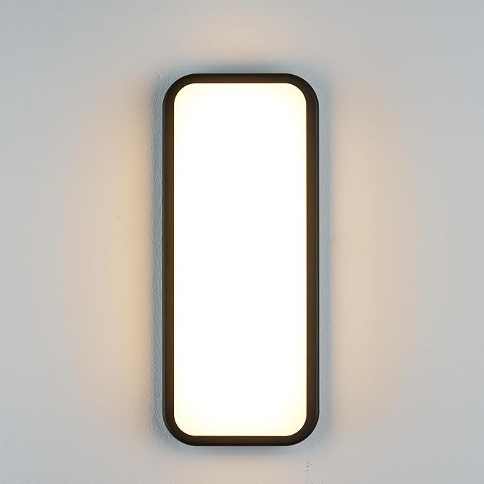 LANFU LED Modern Rectangular Outdoor Wall Sconce Light 3000K Outside Light for House Patio Black Warm White IP64 Waterproof Exterior Wall（16.5inch）