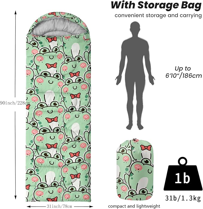 Sleeping Bags for Adults Youth Kids3D Printing Camping Sleeping Bag for Girls Boys Lightweight Waterproof Cold/Warm Weather Sleeping Bag for 3 Seasons