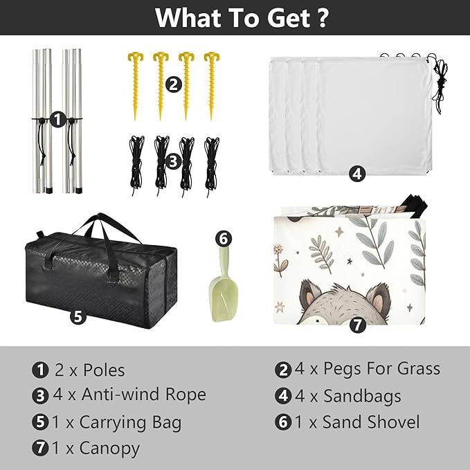 ALAZA Cute Raccoon Flowers Beach Tent Sun Shelter UPF50+ Protection Beach Shade Canopy w/ 4 Sandbags for Outdoor Camping Fishing Backyard Fun Picnic 10x9 ft