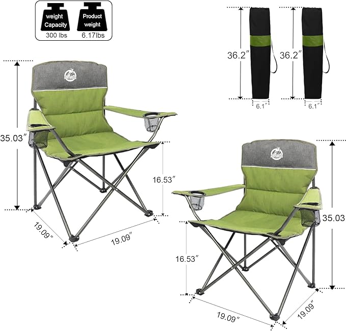 Northroad Outdoor Camping Chair Set of 3Folding Padded Camp ChairCollapsible Conversation Set w/1 Sofa2 Single Chairs for Family PatioBeach (Green)