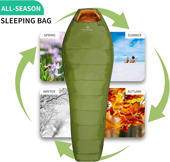 Mountainlodge 3-4 Seasons Shingle Sleeping Bag 15℉ with Inner Pocket for AdultPerfect for BackpackingTraveling and HikingIncluding Free Compression Stuff Sack.
