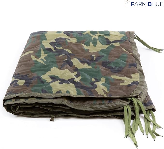 Farm Blue Jungle Camo Army Camping Blanket - Authentic and Improved Woobie Blanket Poncho Liner - Lightweight Multi-Functional All Weather Versatile - Go Backpacking or Car Camping Outdoor