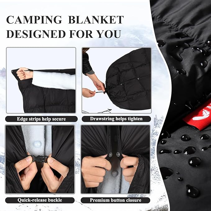 MOOX Down Camping Blanket Packable Backpacking Camping Quilt Outdoor Lightweight Warm Water Resistant Puffy Sleeping Bag Travel Hiking 55x79 Waterproof Camp Throw Blanket Black