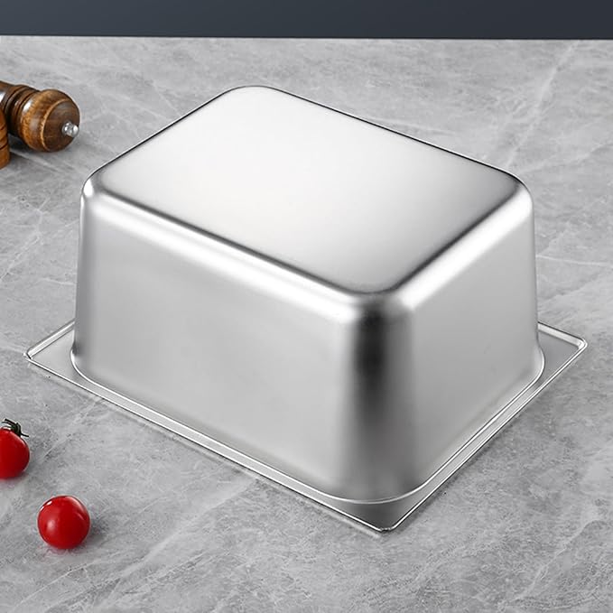 Stainless Steel TubStainless Steel 1/3 Size Kitchen Pan with Lid for Commercial Food Preparation and Space Saving Storage Container Tub