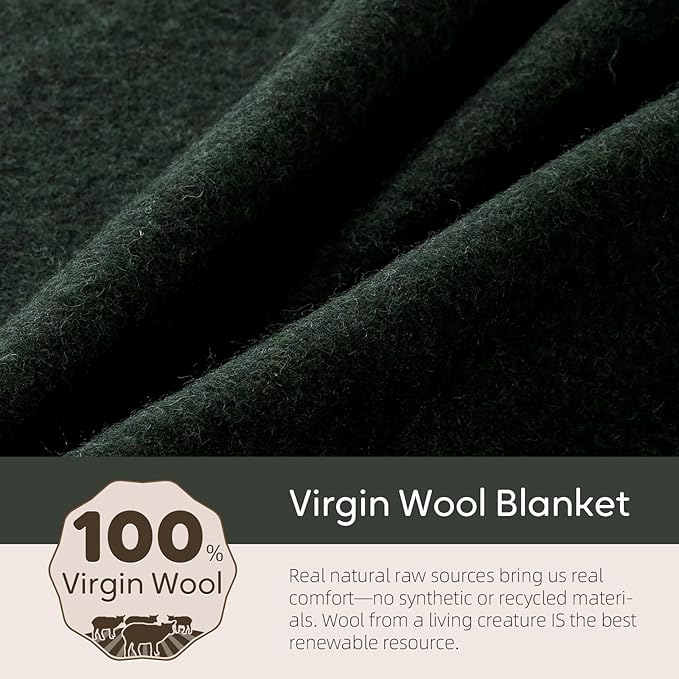 100% Wool Blanket 62 x 86 Warm Thick Washable Military Wool Blanket Great for Camping Outdoors Sporting Events Survival Kits