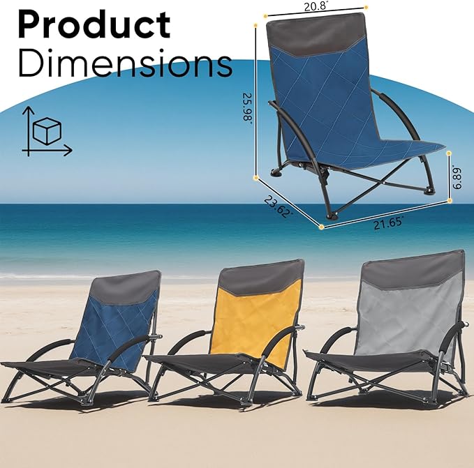 Sekey Portable Beach Chair Lightweight Camping Chair with Carry Bag Low Folding Beach Chair for Adults Compact Ourdoor Chair for Picnic Fishing and Sports Events Blue