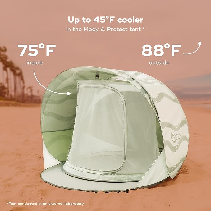 Babymoov Moov &amp Protect Anti-UV Cooling Beach Tent for Babies with Integrated Mosquito Net Portable Green Lagoon (Summer 2025 Edition)