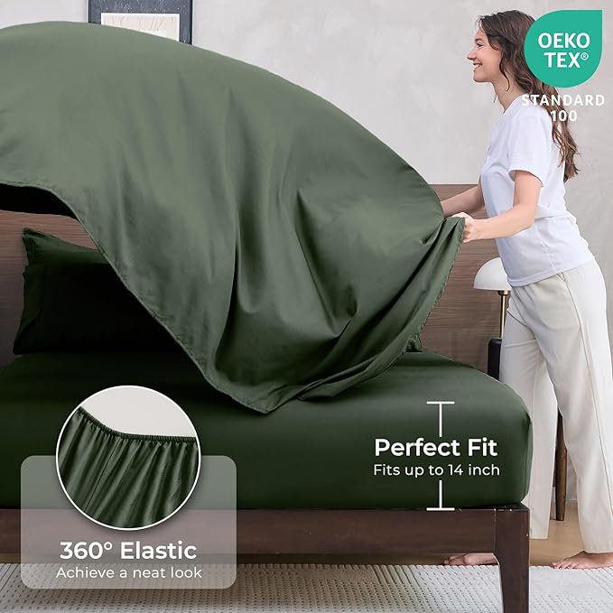 HEVUMYI Army Green California King Comforter Set - 7-Piece All Season Bed in a Bag Cal King Ultra Soft Bedding Set with Comforter Flat Sheet Fitted Sheet Pillowcases Pillow Shams