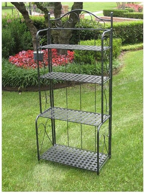 Natural Beauty Folding Baker Rack - Powder Coated Iron with Rustic Brown Finish Weather Proof Compact Folding Design for Indoor or Outdoor Use