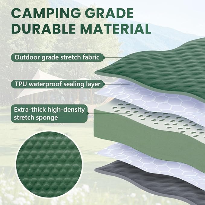 Self Inflating Double Sleeping Pad for Camping with Electric Pump 4 Inch Ultra Thick Memory Foam 2 Person Inflatable Sleeping Pad All Season Full Size Portable Camping Mattress for TravelTent (Green)