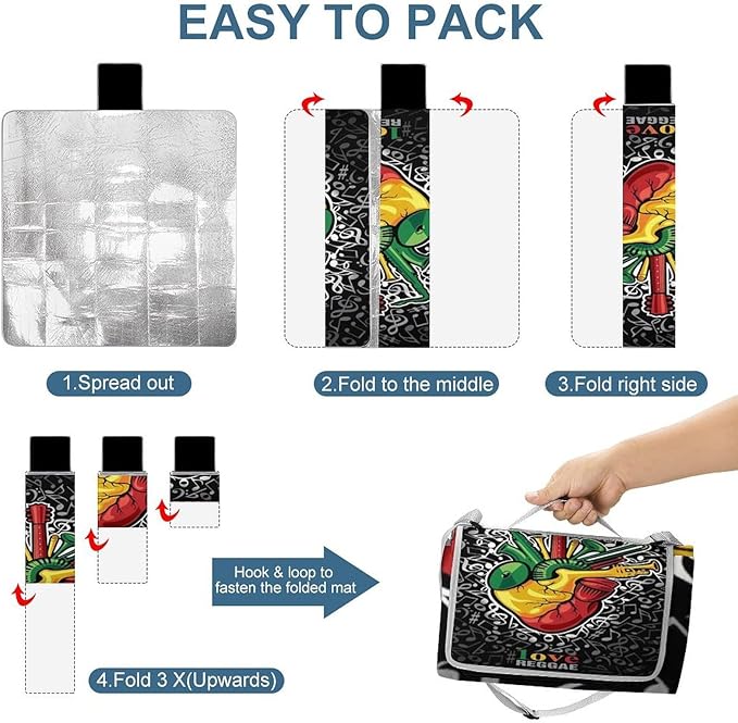 Marijuana Leaves Rasta Lion Cannabis Waterproof Outdoor Picnic Blanket Sandproof Beach Mat for Camping Hiking Grass Travelling