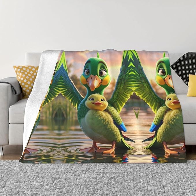 a Green Parrot 50x40 Printed Soft Fleece Blanket for Sofa Bed and Camping - Cozy Blanket for Travel Picnics Nighttime Use