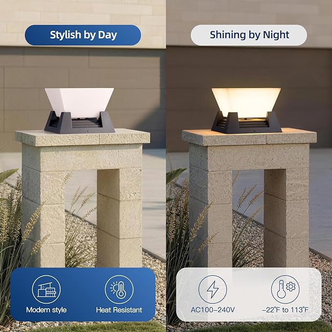 Outdoor Post Lights 11 Hard Wired Pillar Light IP54 Waterproof Column Lamp E26 LED Bulb Modern Fence Deck Lantern 3000K Outside Landscape Lighting for Patio Garden Backyard Gate Decoration