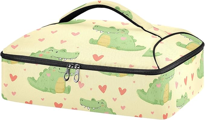 Casserole Carrier Adorable Pattern Cute Crocodiles PrintInsulated Casserole Carrier for Hot or Cold Food Thermal Lunch Tote for Potluck Parties Picnic Beach Fits 9 x 13 Inches Baking Dish