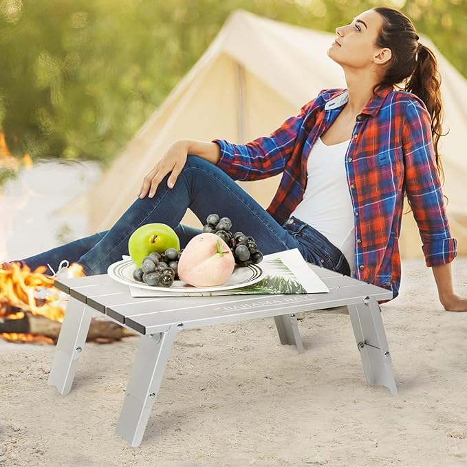 Old Bahama Bay Ultralight Aluminum Mini Table 66lbs/30kg Weight Capacity Foldable Small Beach Table with Retractable LegsSuitable for Picnic Camping Outdoor Hiking