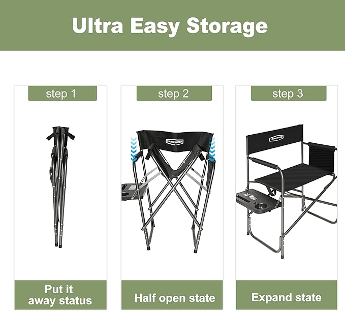 YOUNG WOOD Camping Directors Chair with Side Table Foldable and Portable FishingTripPicnicHikeLawnSportsBeachOutdoor Camping Chair for AdultsDrink Holder and Mobile Storage2p