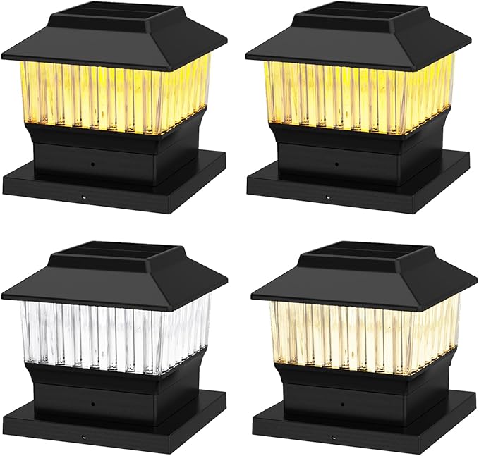 4-Pack Solar Post Cap Lights Outdoor 50 Lumen 3-Color Adjustable (3000K/4000K/6000K) Waterproof LED Lights for 4x4 &amp 5.5x5.5 Posts Black Matte Finish No Wiring Needed - Auto On/Off