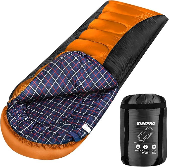 Flannel Sleeping Bag Lightweight Portable Waterproof 3-4 Seasons Warm Cold Weather Sleeping Bag for Adults &amp Kids - Indoor &amp Outdoor: Camping Backpacking Hiking