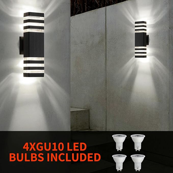 tewei 1 Pack LED Square Up and Down Lights Outdoor Wall Mount Light 3-Layer Black Modern Outdoor Lights for House IP65 Waterproof Aluminum Exterior Lamps for Front Porch Garage Warm White 3000K