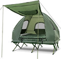 DORTALA 2-Person Tent Cot Foldable Elevated Camping Tent w/Air Mattress &amp Sleeping Bag Portable Dome Camping Tent Cot for Hiking Camping &amp Picnic