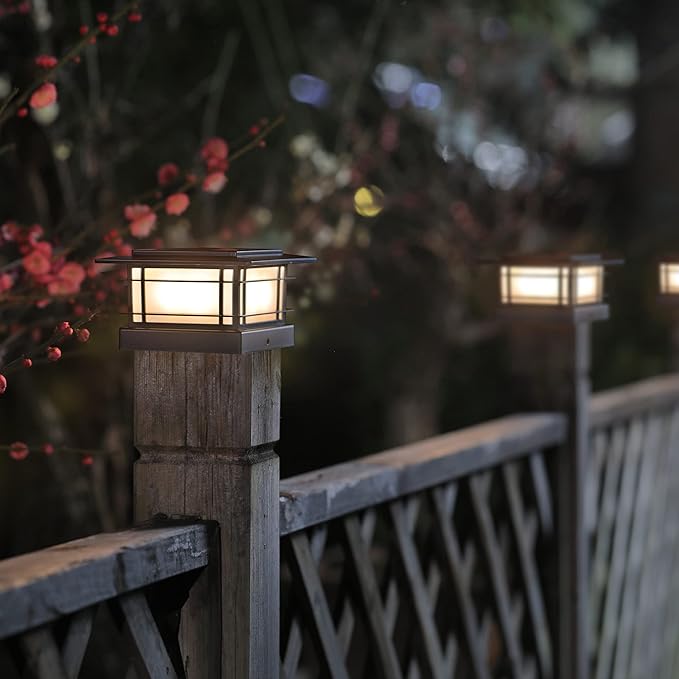 Dynaming 6 Pack Solar Post Cap Lights Outdoor Fence Post Solar Lights Fit for 4x4 5x5 6x6 Vinyl/Wooden Posts High Brightness Warm White SMD LED Lighting Decor for Garden Deck Patio