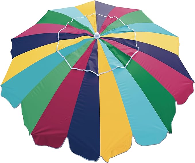 Rio Brands 7' Alternating 20-Panel Beach Umbrella with Sand Anchor and Carrying Bag Multicolor
