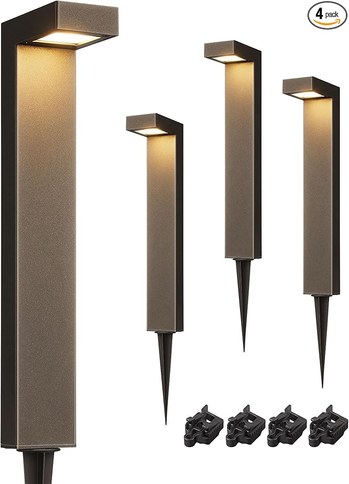 EDISHINE Low Voltage Pathway Lights Wired 3000K 3.2W 50000Hrs Waterproof LED Outdoor Landscape Lighting with Connectors 12V Modern Cast-Aluminum Landscape Path Lights for Walkway Garden 4 Pack