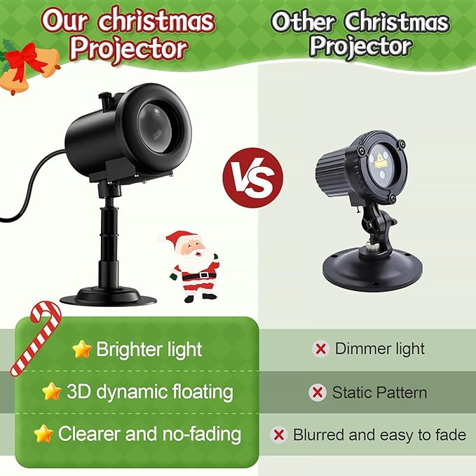 12 in 1 Christmas Projector Lights Outdoor 3D Dynamic Santa Sleigh/Nativity/Green Monster/Ghost/Spider/Bat Christmas DecorNight Lights for Party Home Window Wall Holiday Decor