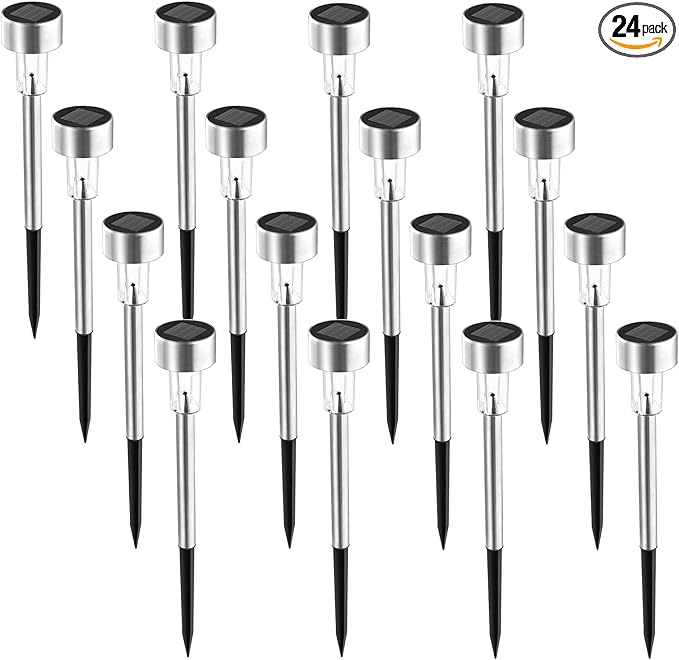SOLPEX 24 Pack Solar Outdoor Lights Pathway Stainless Steel Solar Lights Outdoor WaterproofLED Landscape Lighting Walkway for Landscape/Patio/Lawn/Yard/Driveway-Cold White