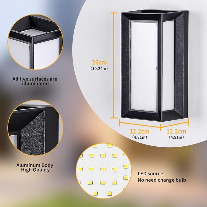 LED Modern Outdoor Wall Light 18W Rectangular1800LM Bright Porch Lights3000K Warm White Exterior Sconce LightingIP65 Waterproof for House Front Door Patio Backyard Hallway 2 Pack Black