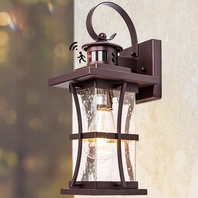 Large Oil Rubbed Bronze Motion Sensor Outdoor Lights 15.5inch - Dusk to Dawn Outdoor Lighting Waterproof Porch Lights Outdoor Wall Sconce Exterior Light Fixtures for House Garage Anti-Rust