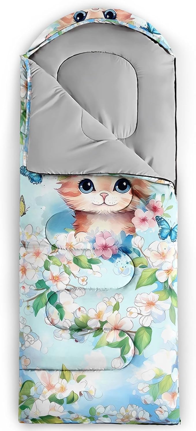 Kids Sleeping Bag for Boys GirlsCartoon Blue Unicorn Print-Lightweight Warm Portable Outdoor Indoor-Waterproof Cold Weather Resistant Sleeping Bag for Camping Hiking