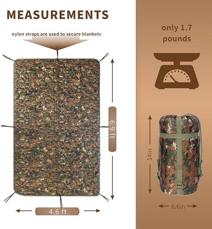 WINWAY Outdoor Down Camping Blanket Military Camping Sleeping Bag with ZipperPackable Waterproof Lightweight Poncho Liner for HikingTravel Stadium