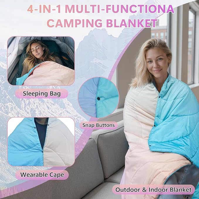 Camping BlanketWaterproof Lightweight Puffy Camping Outdoor Blankets Packable Picnic Blanket Top Quilt for Sleeping Travel Stadium Hiking Cold Weather 55x78.8