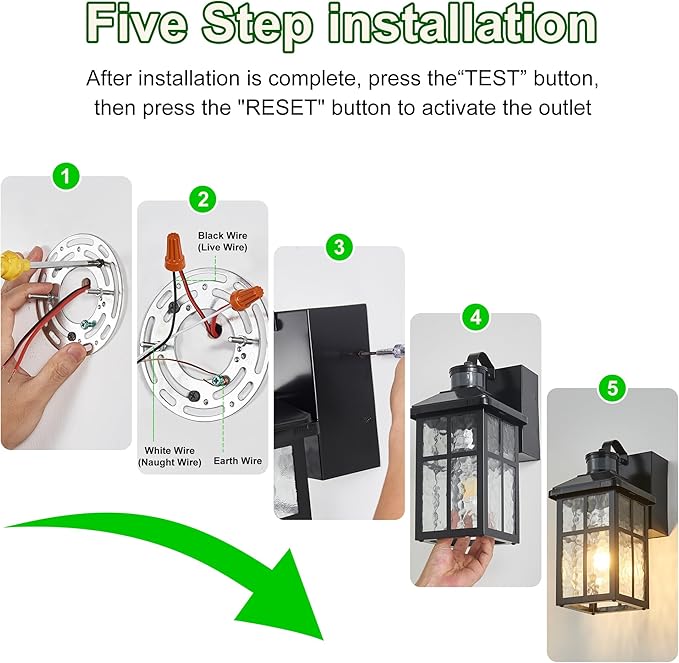 Porch Light with Outlet and Remote Control - Plug in Outdoor Wall Lights with GFCI Exterior Lighting Fixtures Adjustable 3 Sensitivity Levels and 1-10min Delay for Porch Patio Entryway(Black)