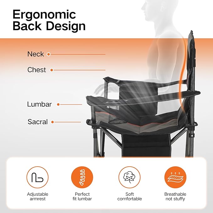 ALPHA CAMP Oversized Folding Camping Chair Heavy Duty Portable Lawn Chairs with Cooler Bag Side Pocket &amp Cup Holder Folding Chairs for Outside Support 450 LBS