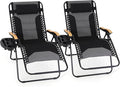 MFSTUDIO Zero Gravity Chairs Set of 2 XL Oversized Outdoor Anti Gravity Chair Patio Lounge Folding Adjustable Chair with Cup Holder &amp Padded Headrest Support 400lbsBlack