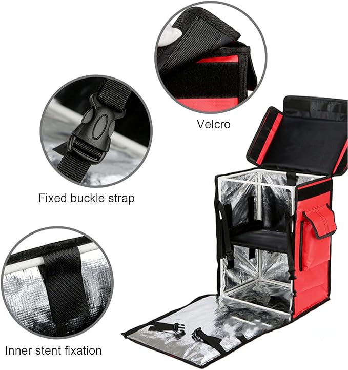 42L Takeaway Box Backpack Fast Food Pizza Delivery Thermal Ice Bags Waterproof Refrigerated Insulation Lunch Bags with PocketsBlue