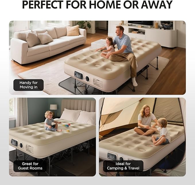 Simpli Comfy EZ Bed Twin Self-Inflating Air Mattress with Built-in Frame Pump and Wheeled Case Blow Up Inflatable Air Bed Perfect for Home Guests Travel Vacation Camping