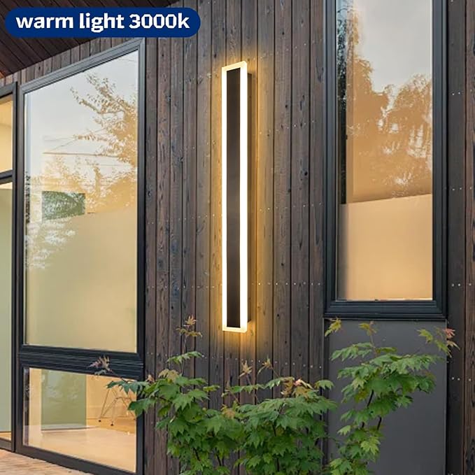 59inch 2 Pack Modern Outdoor Wall Sconce 3000K LED Outdoor Wall Lights IP65 Waterproof Black Exterior Light Fixtures for Garage Garden Patio
