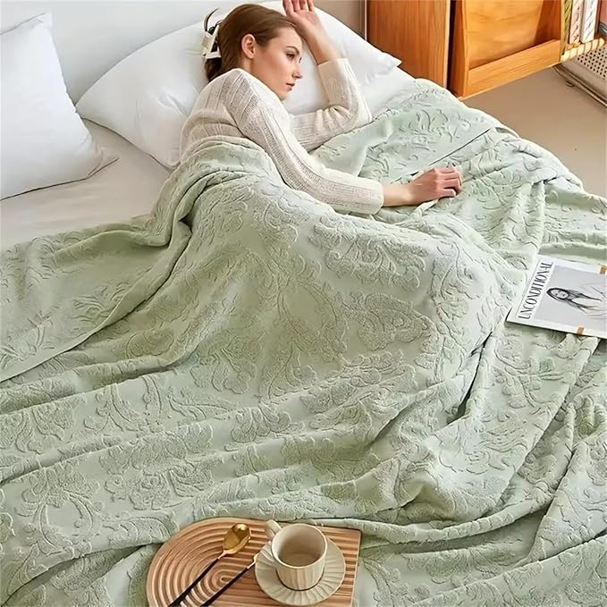 100% Cotton Throw Blanket for Couch Bed Sofa - Breathable Lightweight Machine Washable Summer Blanket for Adults Soft Fall Throw Blanket for Office and Home Decoration Sage Green 70x86 Inches